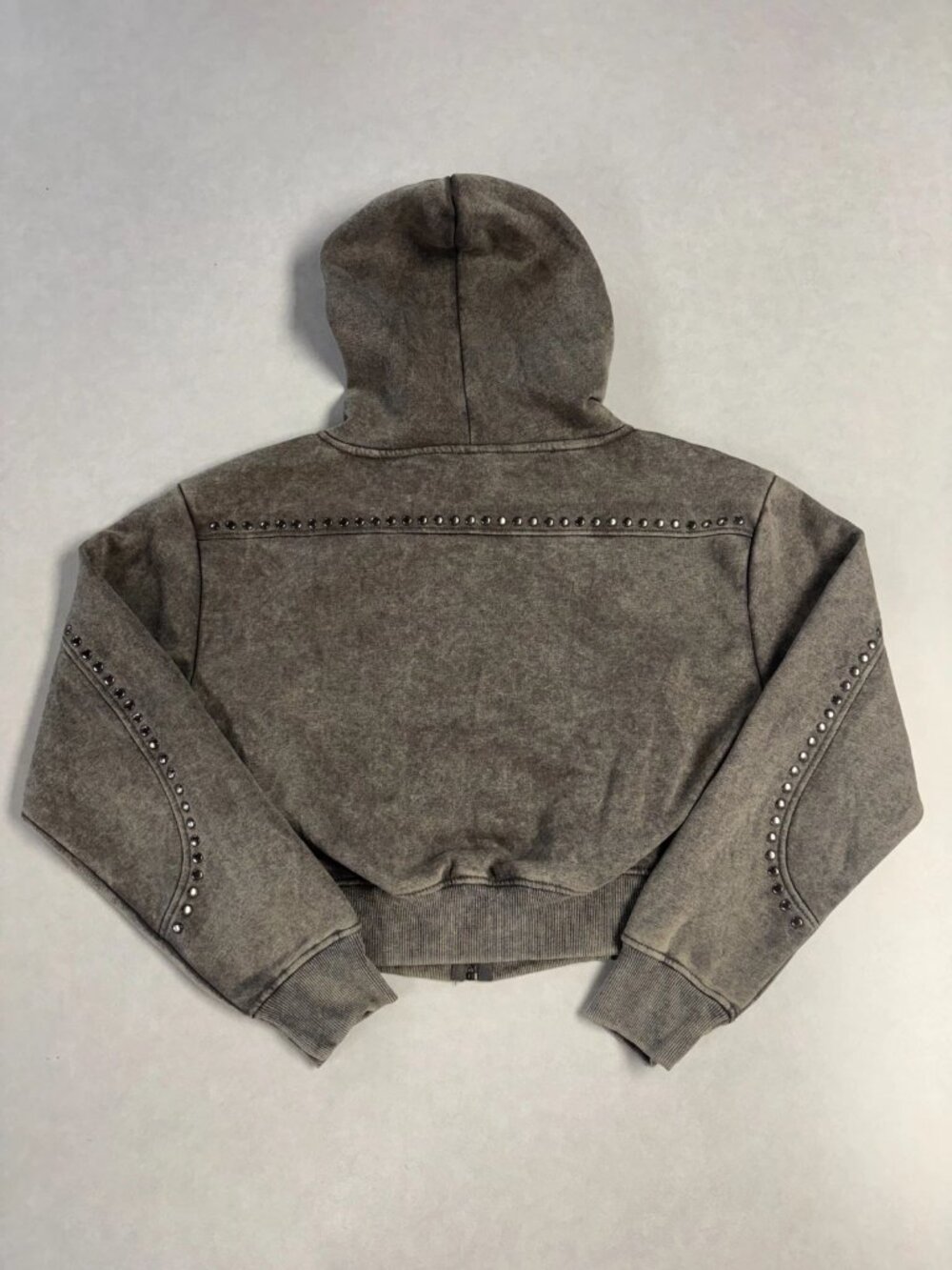 NWT Red Fox Womens Studded Cropped Fleece Full-Zip Hoodie Charcoal Wash Size M - Picture 7 of 7